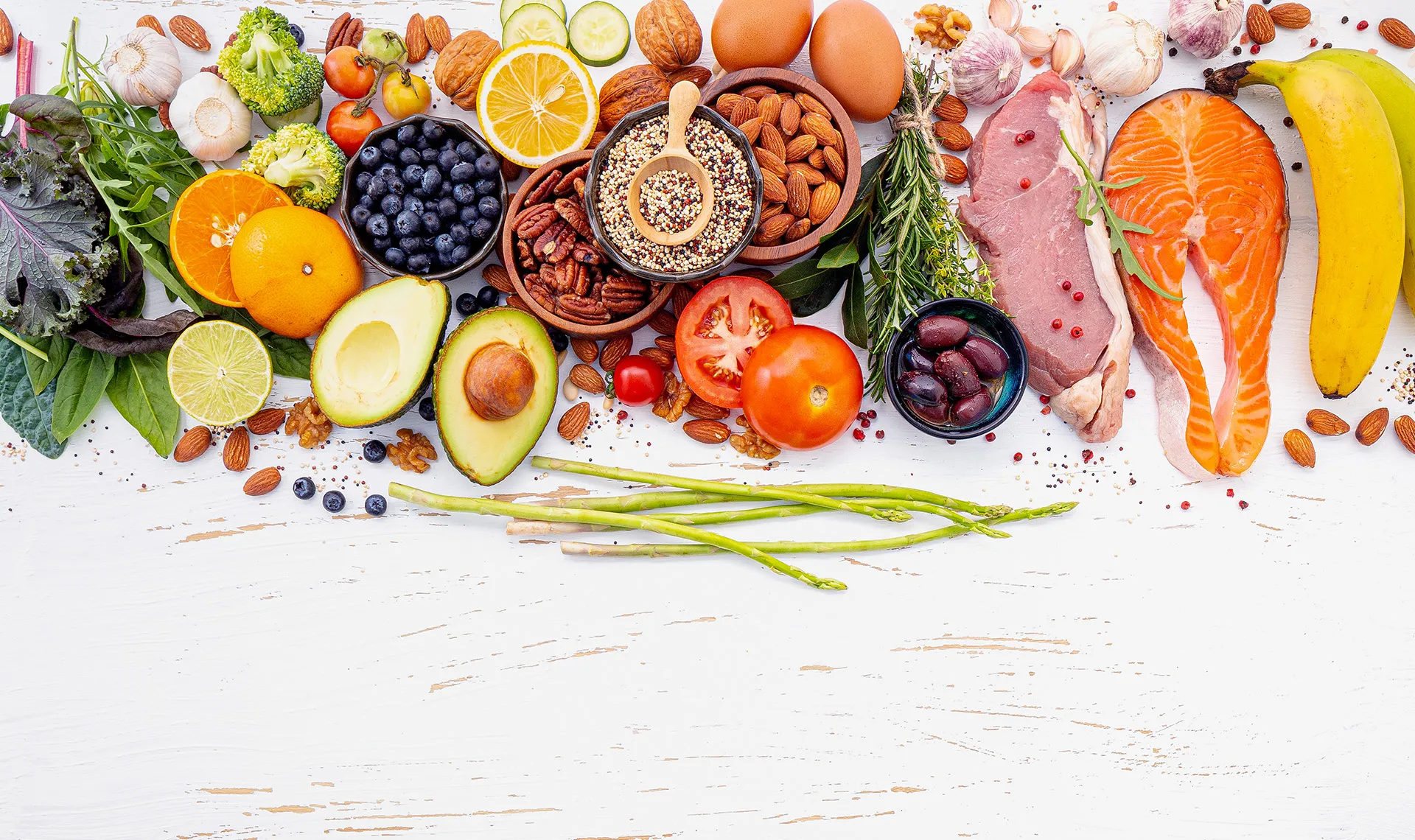 Gesunde Lebensmittel, Obst, Gemüse, Nüsse, Ernährung